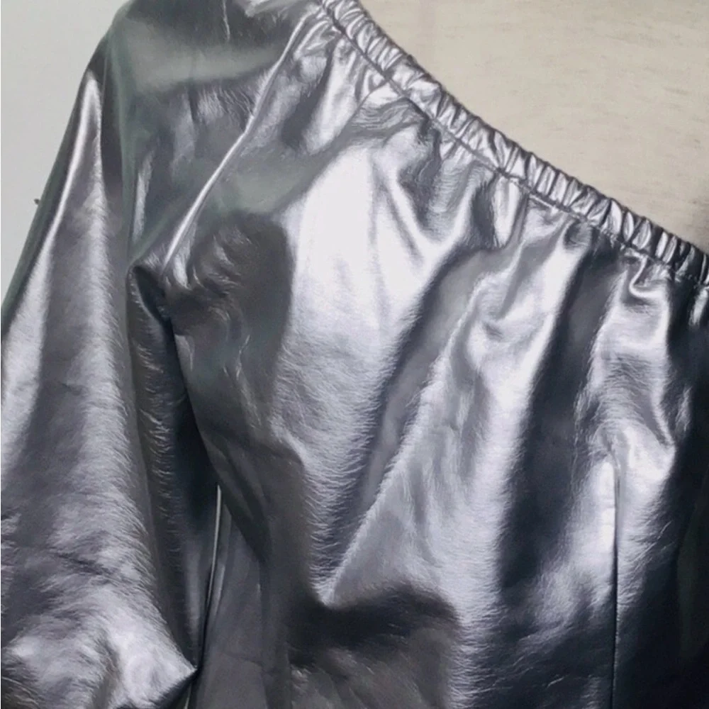 INC NWT Shiny Silver Metallic One-Shoulder Top - Picture 10 of 13